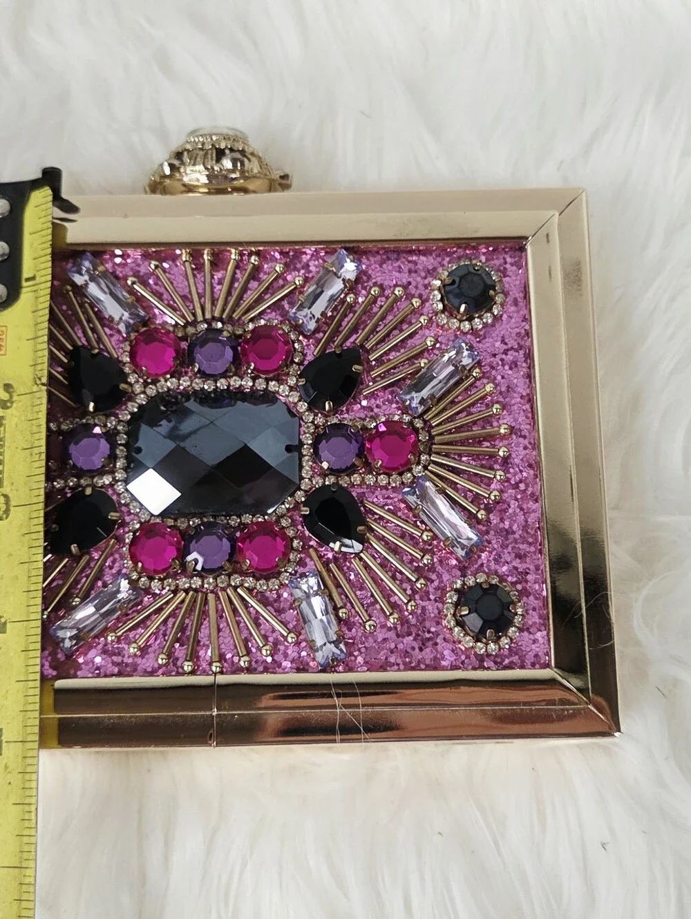 Aldo Embellished Pink Crystal Box Clutch with Gold Chain